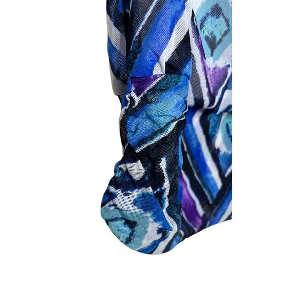 Chicos Blue Purple Print Mesh Blouse Medium Slit Sleeve Casual - Picture 9 of 12